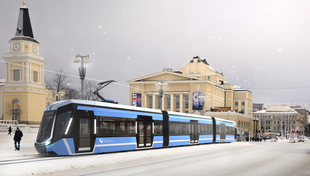Raitiovaunu Keskustorilla (Tampereen kaupunki/IDIS Design Oy)